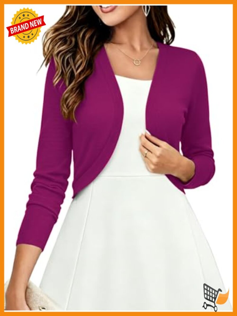 Women's Long Sleeve Lightweight Cropped Cardigan Open Front Shrug Sweater